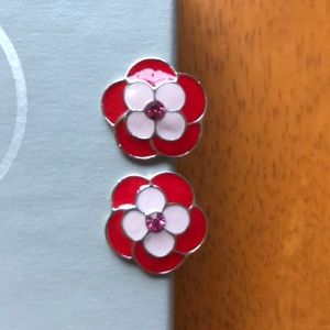 Pink and ten enamel and rhinestone stud earrings